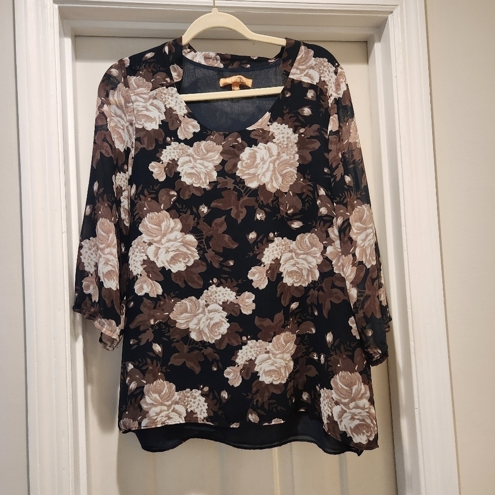 Ellen Tracy sheer Rose top lined bodice